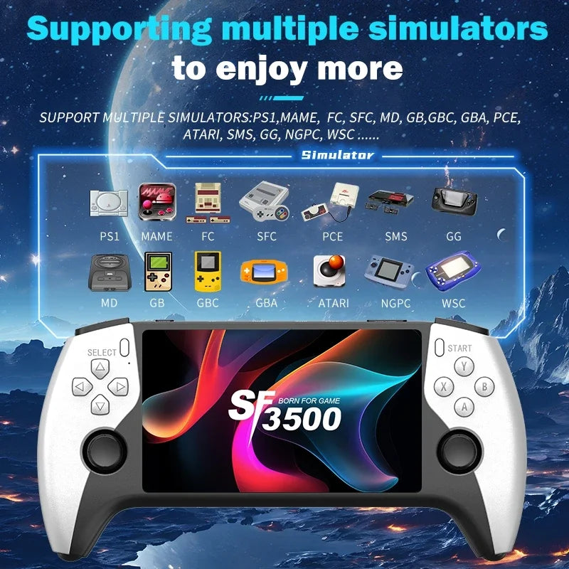 New SF3500 Retro Handheld Video Game Console Linux System 5.0 Inch 854*480 IPS Screen 3000mAh Portable Pocket Video Player Games