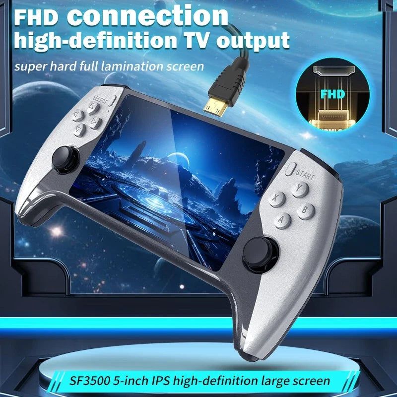 New SF3500 Retro Handheld Video Game Console Linux System 5.0 Inch 854*480 IPS Screen 3000mAh Portable Pocket Video Player Games