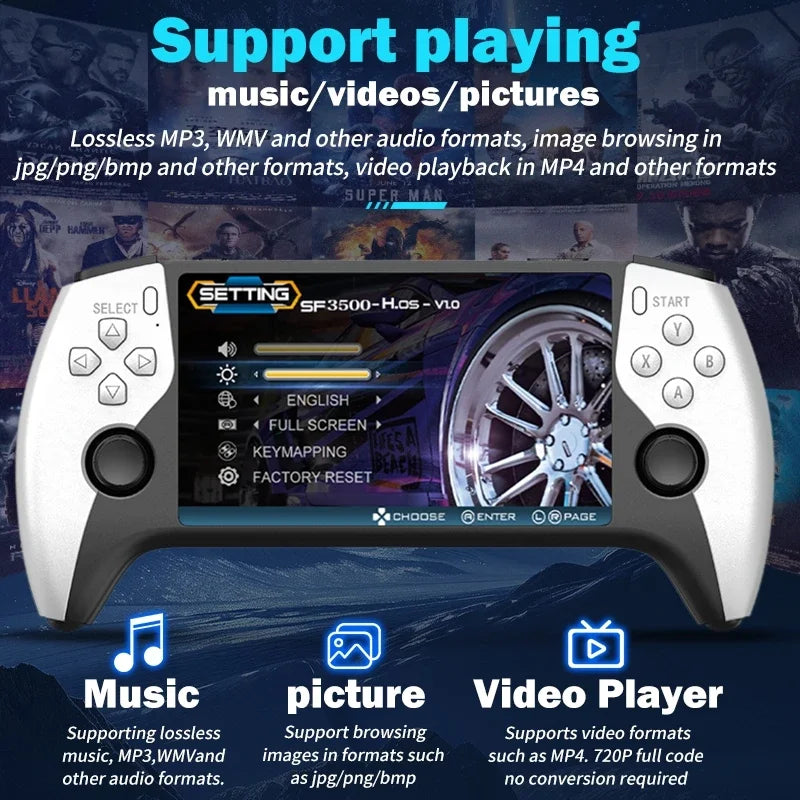 New SF3500 Retro Handheld Video Game Console Linux System 5.0 Inch 854*480 IPS Screen 3000mAh Portable Pocket Video Player Games